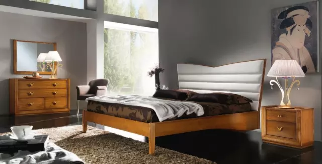 Luxe Set Chambre Lit Table de Chevet Double Hôtel Lits Rembourrage Design 3tlg