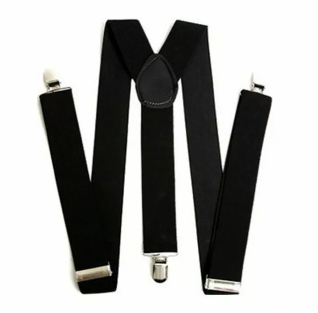 Black Braces Suspenders Adjustable Elastic Thick Mens Ladies Trousers Gangster