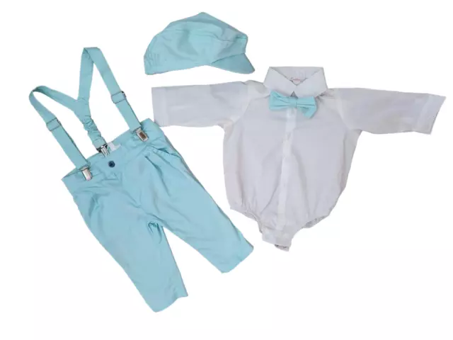 Baby Taufanzug Babyanzug Taufoutfit Taufe Hemd+Hose+Fliege+Hosenträger+Hut