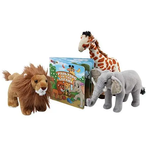 Safari Animals Plush and Book Set - Stuffed Animals of 3 Savanna Animals Stor...