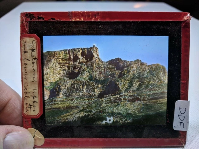 COLORED Glass Magic Lantern Slide DDF UPPER LOWER CABLE STATION CAPE TOWN AFRICA