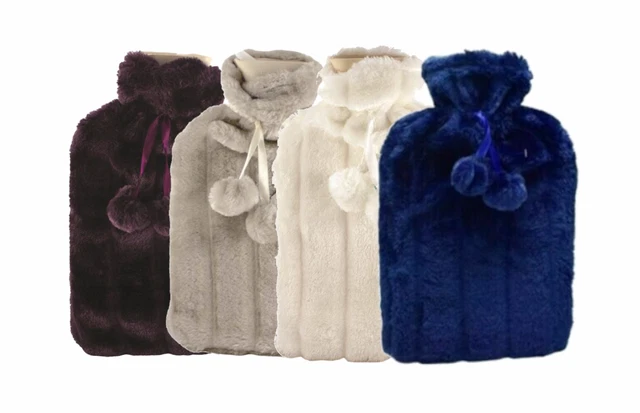 2L Hot Water Bottle with Soft Fur Cover Natural Rubber Winter Warm Great Gift