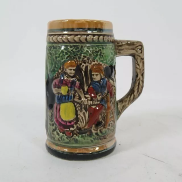 Foreign Beer Stein Tankard Hand Painted 3D Embossed German Scene Vintage 10cm