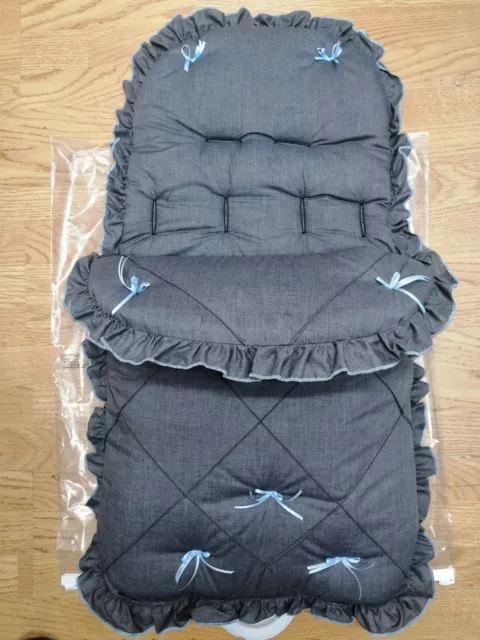 Baby Jungen anthrazit/blau Bandschleifen Fuß Muff gemütliche Zehen Kinderwagen Buggy