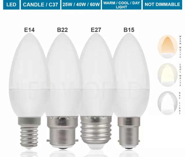 E14 B22 E27 25W 40W 60W LED Candle Bulbs Light Lamp SES BC ES Low Energy Saving