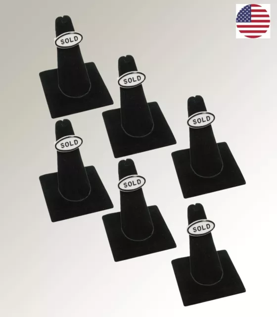 Set Of 6 Finger Ring Display Stand Square Base Ring Black Velvet Ring Stand