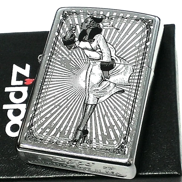 Zippo Oil Lighter Windy Girl Street Chrome Silver Brass Regular Case Japan