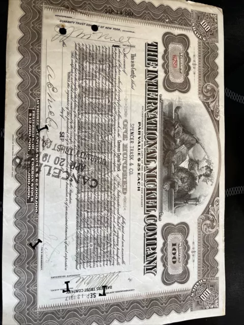 The International Nickel Company Share Certificate 1917