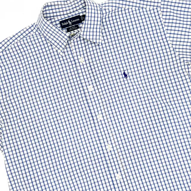 Ralph Lauren L Blake 100% Cotton Preppy Short Sleeve Plaid Shirt White Blue