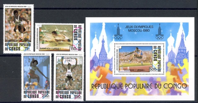 Kongo Brazza. 786-789 + Bl. 26 postfrisch Olympia 1980 Moskau #JR946