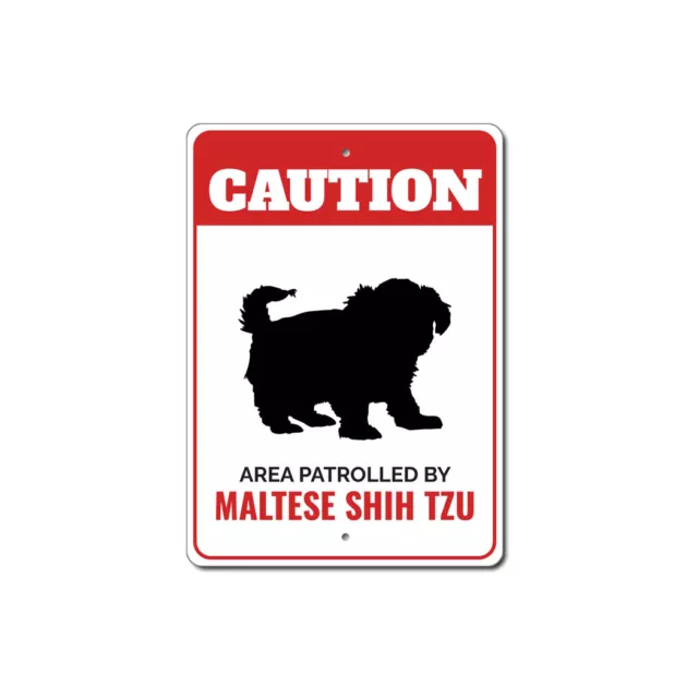 Patrolled By Maltese Shih Tzu Caution Metal Sign Wall Decor Beware Warning Breed