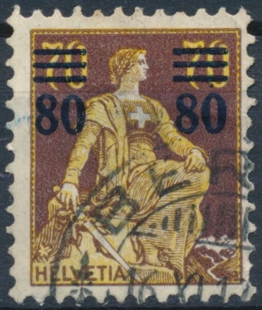 Seated Helvetia surch: 80c on 70c - Switzerland 1915 - F H - MiNr 127