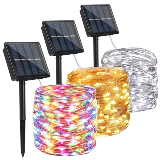 100/200 LED Solar Fairy String Light Copper Wire Outdoor Waterproof Garden Decor