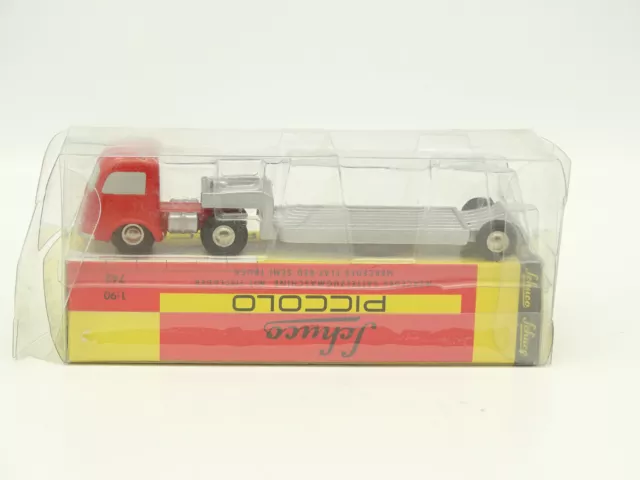 Schuco 1/90 Piccolo - Mercedes Tieflader semi remorque plateau Rouge