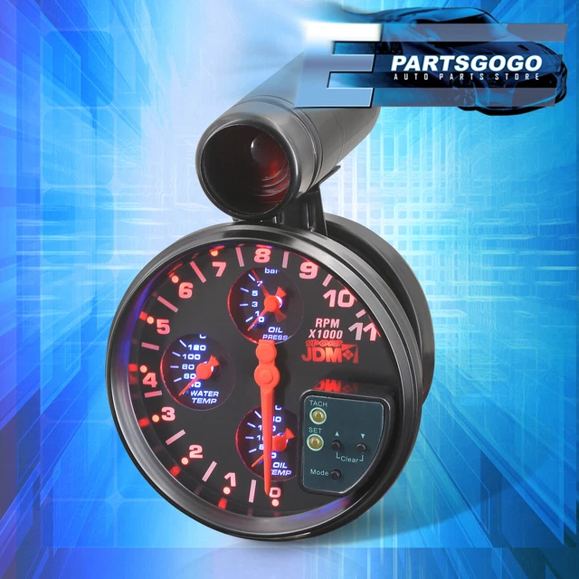 Universal 5" JDM 4-in-1 11k Oil Water Temp Gauge Cluster Tach Tachometer Black