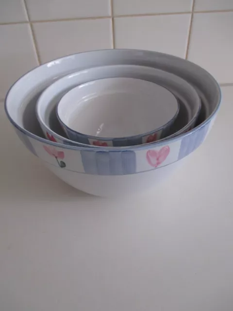 Vintage Hand Painted Fine Ceramic 3 Piece Mixing Bowls 2