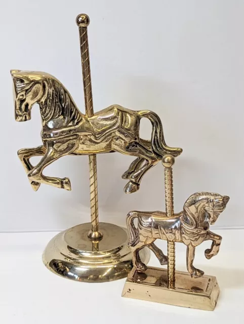 Vintage Mid Century Modern Brass Carousel Horse Set (2) Figurines Very Nice!