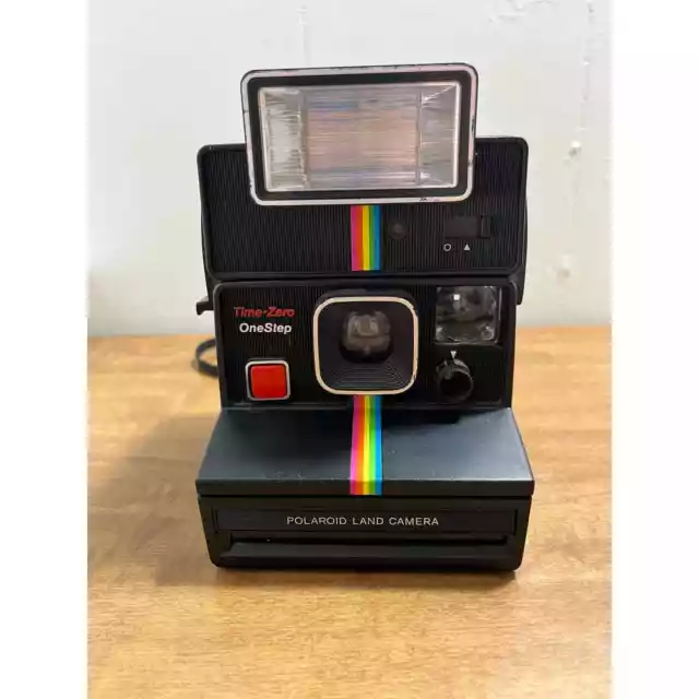 Vintage Black Polaroid One Step Rainbow Stripe Land Camera Instant w/ FLASH TG8