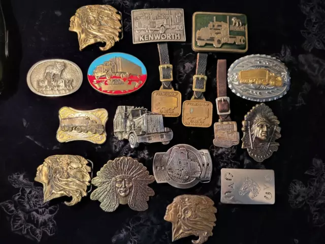 LOT of Vintage Belt Buckles Truckers Mac Kenworth Indian Chiefs  Etc