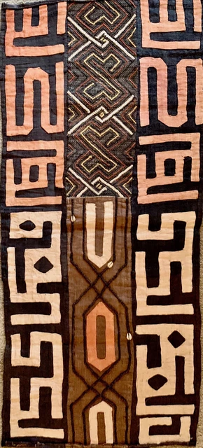 African Kuba Cloth Natural Woven Raffia Table Runner Congo - 22 x 49