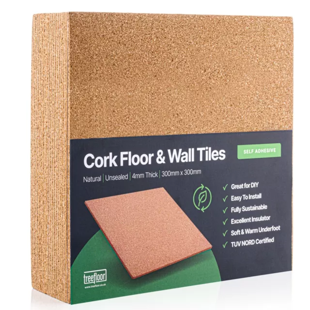 Treefloor Natural Self Adhesive Cork Tiles 20 Pack - 300mm x 300mm x 4mm