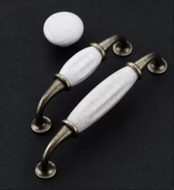 White Crackle Glaze Ceramic Bathroom Cupboard Door Drawer Handle Knob