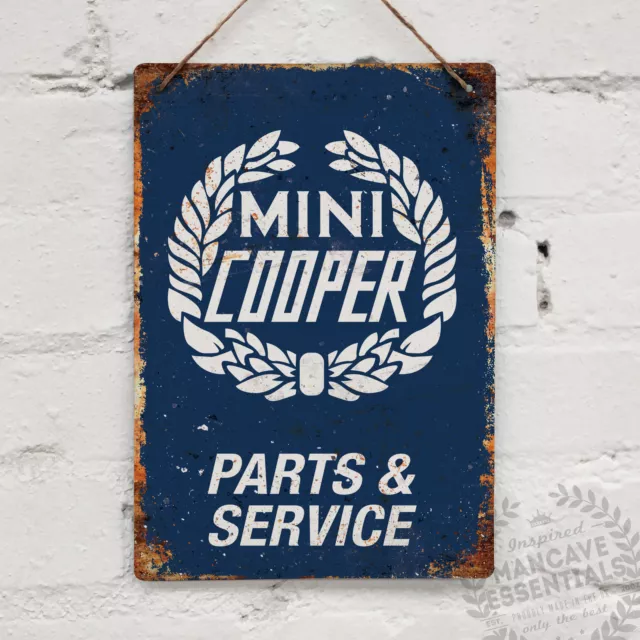 MINI COOPER PARTS blau Replik Vintage Metall Wandschild Retro Garage Schuppen Rennen