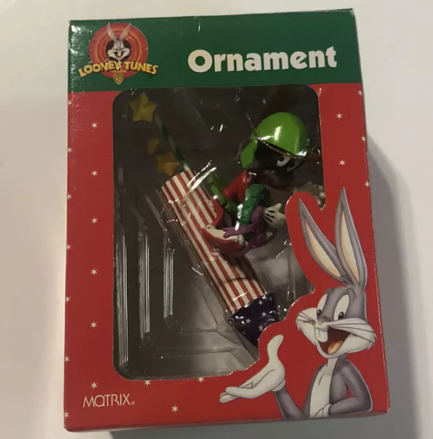 Looney Tunes Marvin the Martian on Patriotic Rocket Christmas Ornament 1998 NIB