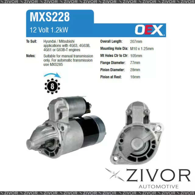 MXS228-OEX Starter Motor 12V 8Th CW Mitsubishi Style For MITSUBISHI Triton, MN