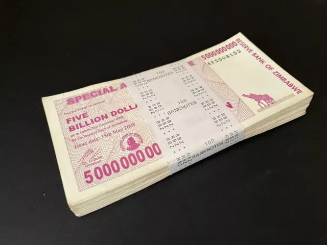 Zimbabwe 100 x 5 Billion Dollars AGRO 2008 - P61 - Bundle 100 PCS USED