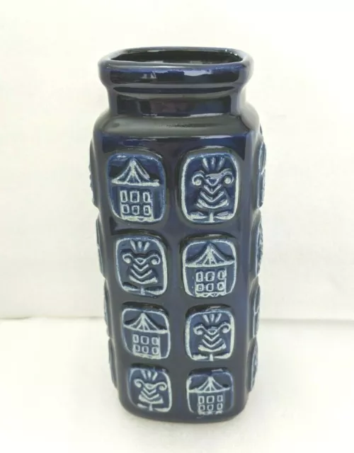 ZV. Mid Century Bay Keramik West Germany Cobalt Blue Square Ceramic Vase 7" Tall