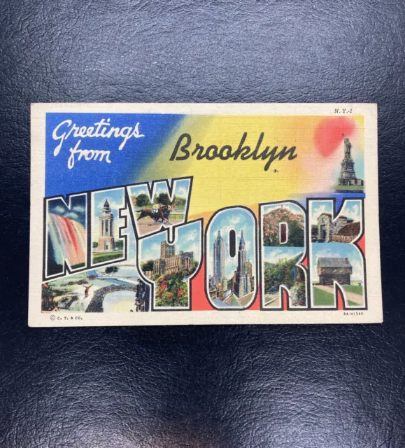 Big Large Letter Postcard NY New York City Greetings Brooklyn Posted 1938