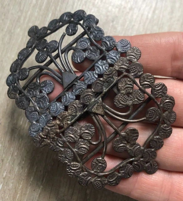 Bague Ancienne Boucle De Ceinture En Argent Massif Ciselé – Chevalière Vintage – Taille 51 – Pièce Unique