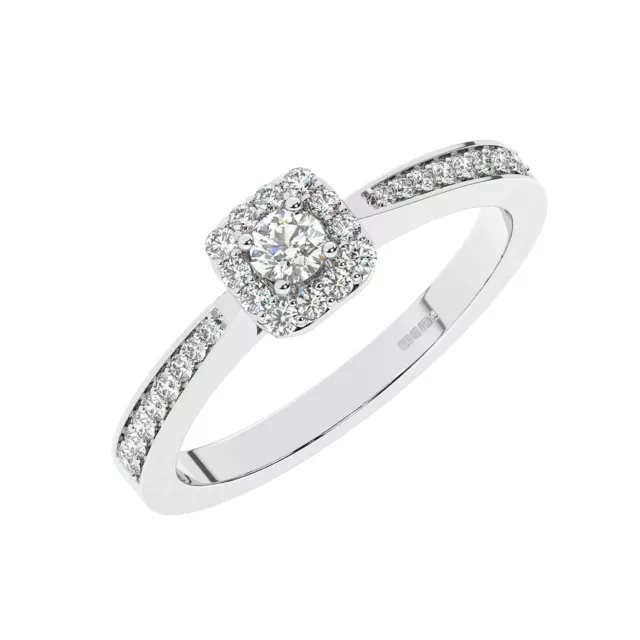 9K White Gold, Claw Set 100% Natural Round Cut Diamonds Engagement Ring