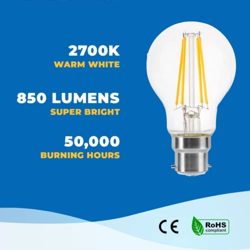 LumeGlow B22 Bajonettkappe LED Filament 3 Stück (1er Pack), warmweiß 2700k 2