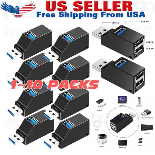 3 Port USB 3.0 Hub Portable High Speed Splitter Box For PC Notebook Laptop Lot