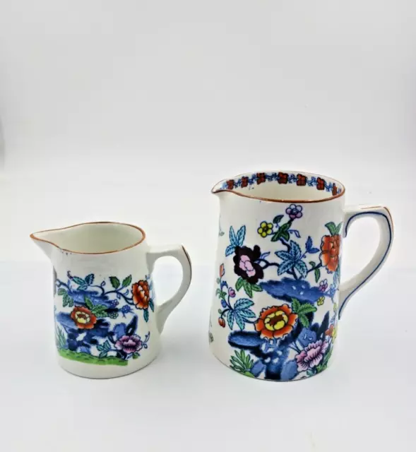 Antique Booths Silicon China ~ Pompadour ~ Creamer and Milk Pitcher ~ England.