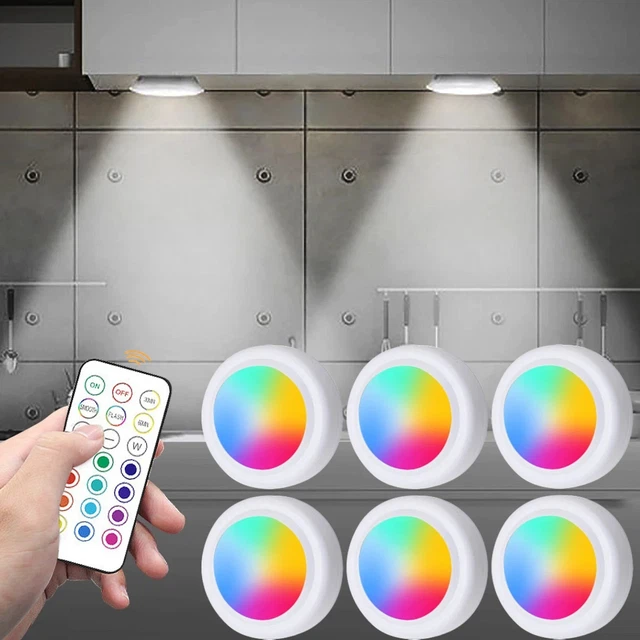 Various Led Lights WIRELESS LED PUCK Light 6 Pack Remote Control RGB Color Changing ...