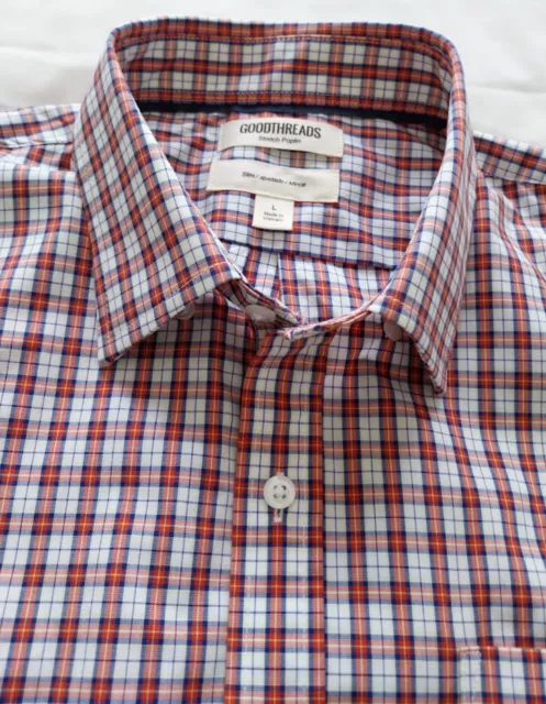 Men's Goodthreads - Formal-Casual-School Shirt - White w/Red & Blue Check -Large