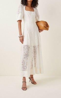 Jonathan Simkhai Rumi Corded Lace Midi Dress White Sz US 6 UK 10