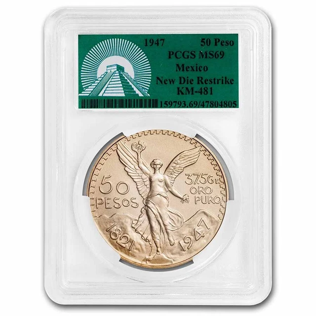 1947 Mexico AV 50 Pesos MS-69 PCGS (Green Label New Die Restrike) - SKU#277185