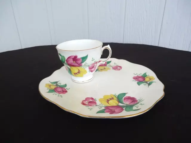 royal vale 9256 england tennis set tea cup & saucer plate bone china tulip