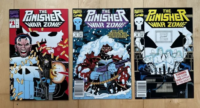 Punisher: War Zone #1,11,12 newsstand 1992 Marvel Lot of 3 Comics NM
