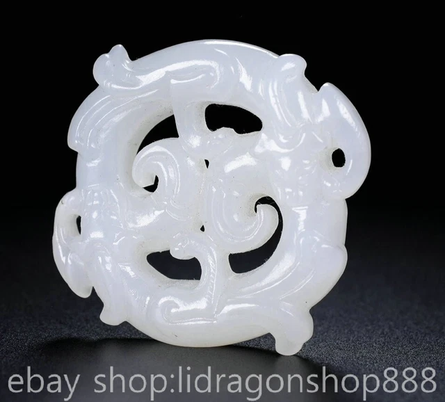 2.2" Chinese Natural Hetian Nephrite Jade Carving Double Dragon Amulet Pendant