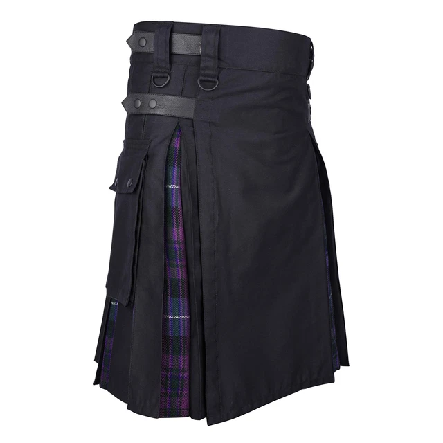 TQP Hybrid Cotton & Tartan Utility Kilts for Men with Leather Straps & Large