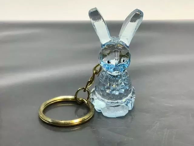 Vintage Childhood Souvenir Keyring BLUE RABBIT Keychain Ancien Porte-Clés LAPIN