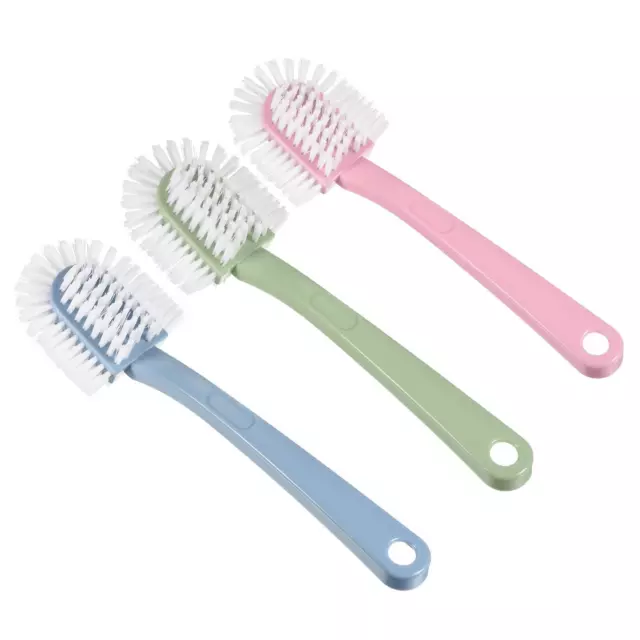 Shoes Cleaning Brush PP Bristle Multi-sided Scrubber with Handle 1 Set, 3 Colors