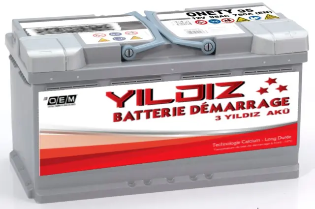 YILDIZ 95ah Batterie Asiatique + Positif côté gauche 750A Pour Voiture