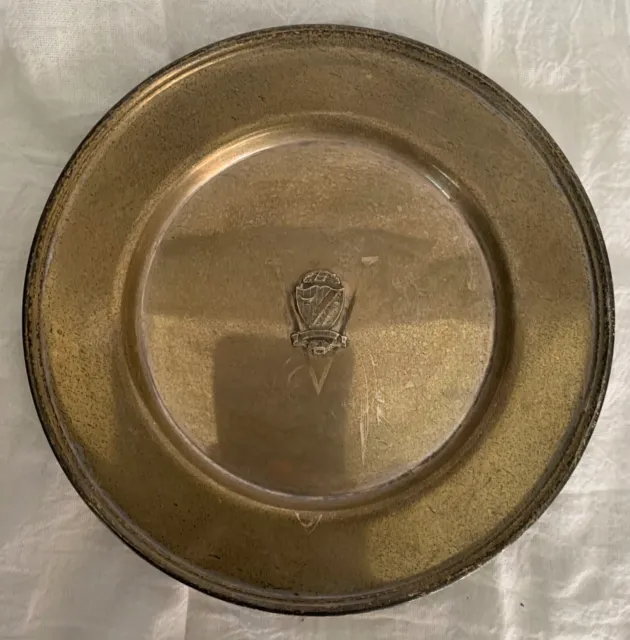 Vintage Sterling Silver Plate with Embossed Shield, V engraving with Latin (?)