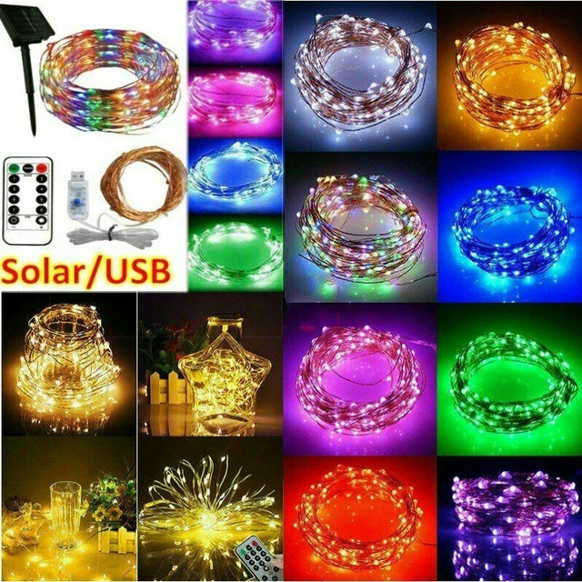 100/200 LED Solar/USB Fairy String Lights Outdoor Copper Wire Garden Xmas Decor